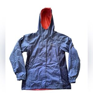 Columbia Women’s Medium Blue Hooded Rain Jacket Windbreaker Coral Lined M